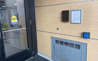 Barrier-free entrance to Bell Hall. 