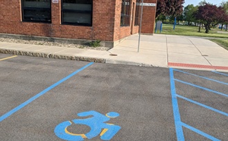 Accessible parking space outside of Bissell Hall. 
