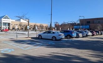 Accessible parking spaces for the Center for the Arts in the Slee B parking lot. 