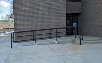 Ramp and barrier-free entrance to Clemens Hall. 