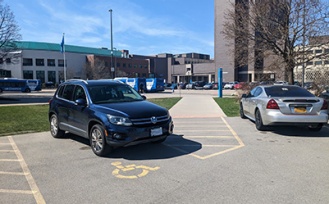 Accessible parking on the north side of the UB Commons. 