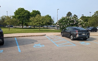Accessible parking on the southwest side of Crofts Hall. 