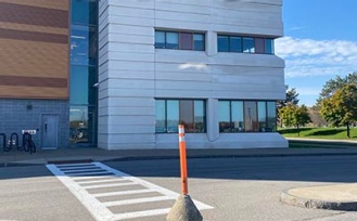 Crosswalk leading from the accessible parking to Davis Hall. 