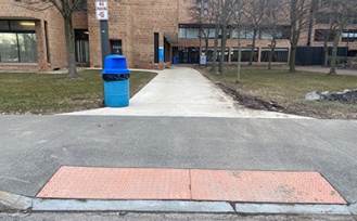 Path to the barrier-free entrance in the Evans Quadrangle. 