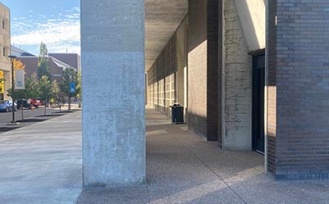 Path to the barrier-free entrance in Furnas Hall. 