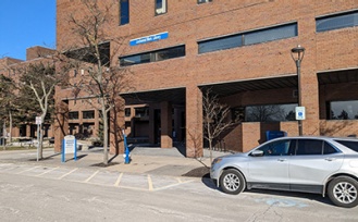 Accessible parking near Lockwood Library on Mary Talbert Way. 