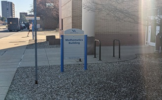 Path to the barrier-free entrance in the Mathematics Building. 
