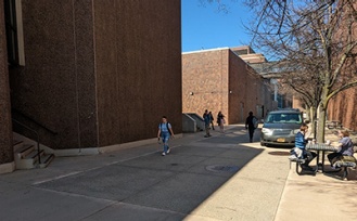 Path to the barrier-free entrance for Knox and Norton Halls. 