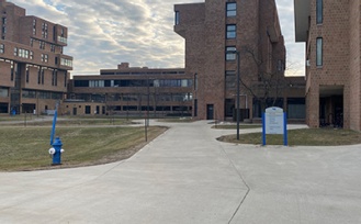 Path to the barrier-free entrance in the Red Jacket Quadrangle. 