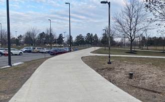 Path to the barrier-free entrance in the Red Jacket Quadrangle. 