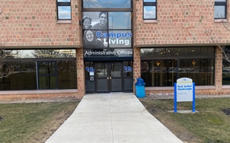 Barrier-free entrance in the Red Jacket Quadrangle. 
