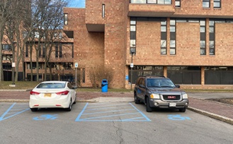 Accessible parking on the east side of the Spaulding Quadrangle in the Newcomb Terrace parking lot. 