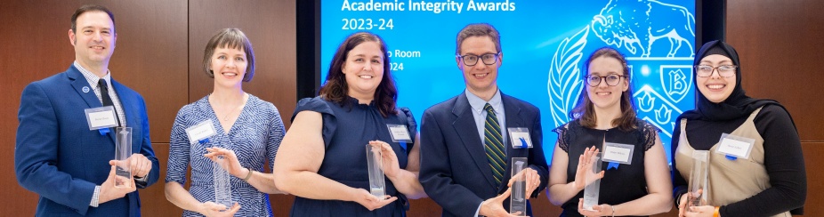 Winners of the academic integrity awards for 2022-2023 year. From left to right: Oliver Kennedy, Sarahmonda Pryzbala, David Emannuel Gray, David Salac, and Kaeleigh Peri. 