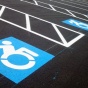 Parking spaces with accessibility signs. 