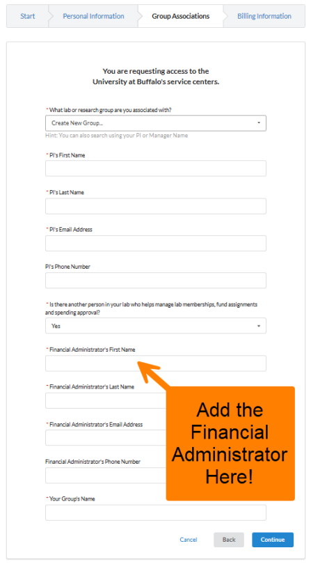 Zoom image: Figure 4 -&nbsp;The Group Associations tab of the iLab registration process. 