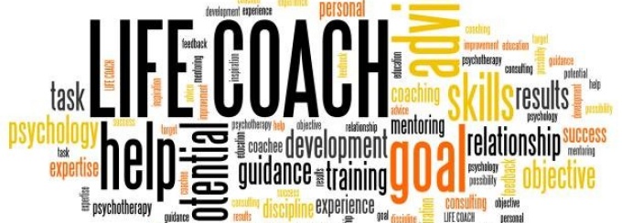 Life coach - personal development training word cloud. 