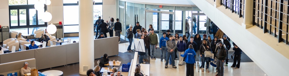 Families touring the Student Union. 