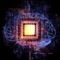 Computer chip in the shape of a human brain. 