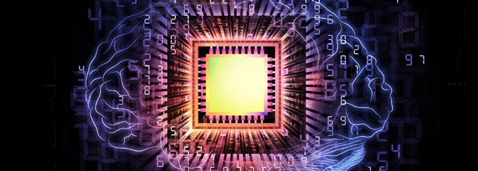 Computer chip in the shape of a human brain. 