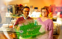 Pinaki Sarder in a lab with a student. 