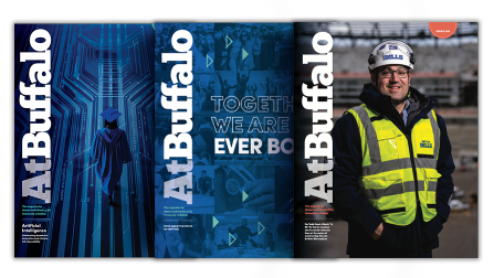 At Buffalo magazine covers for Spring 2024, Winter 2024, and Spring 2025. 