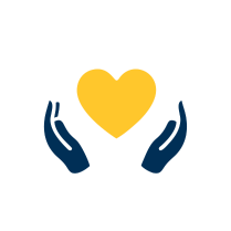 Navy hands cupped around a yellow heart representing paying it forward. 