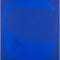 Painting painted with two color shade of blue creating C like shape with lighter shade with abstract doodle of darker bule. 