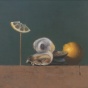 Bruce Kurland, Oysters on the Half Shell with Lemon, 1979. Oil on panel, 8 x 10 inches. Collection of Christina Zuccari. Courtesy of the artist estate. 