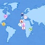 A map of the world with small icons placed over the Northern US, Central America, Europe, and Africa. 