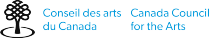 A logo with a drawing of a tree and the words "Canada Council for the Arts". The phrase is also translated to French, Conseil des arts du Canada. 