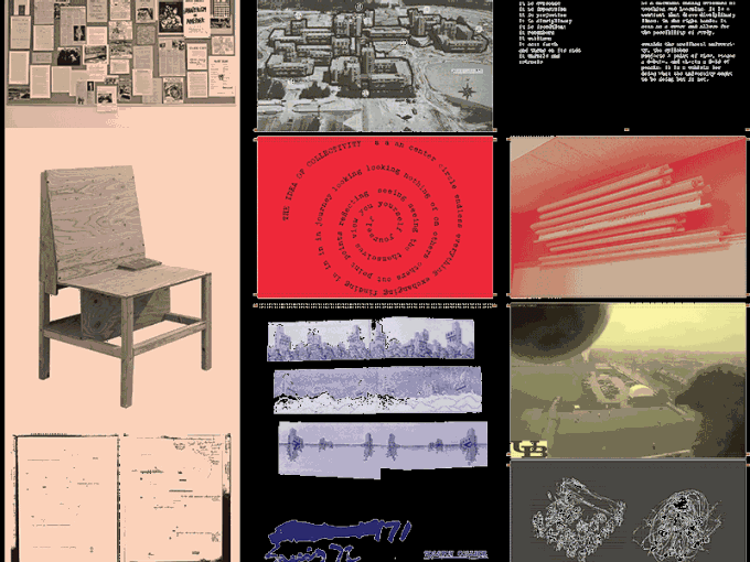 A .gif that scrolls through five images that promote upcoming exhibitions at UB Art Galleries. 