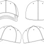 a vector drawing of a baseball cap from four angles - used to help someone design a hat. 