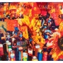 A woodblock print by Zorawar Sidhu and Rob Swainston, depicting a layering of images including a candlelight vigil, protesters holding signs reading "No Justice No Peace" and "Hands Up Don't Shoot", and sunflowers. 