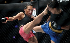 Tiffany Teo, left, lands a strike in a Singapore bout last November. 
