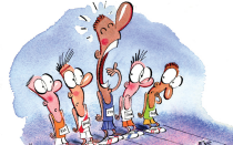 an illustration of a track runner yawning before a race. 