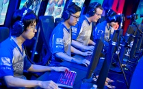UB Heroes of the Dorm team dabs its way into Blizzard Arena in Burbank, Calif. 