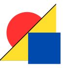 Three basic geometric shapes in primary colors red, yellow blue: Circle, triangle, square. 