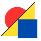 Three basic geometric shapes in primary colors red, yellow blue: Circle, triangle, square in. 