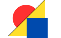 Three basic geometric shapes in primary colors red, yellow blue: Circle, triangle, square. 