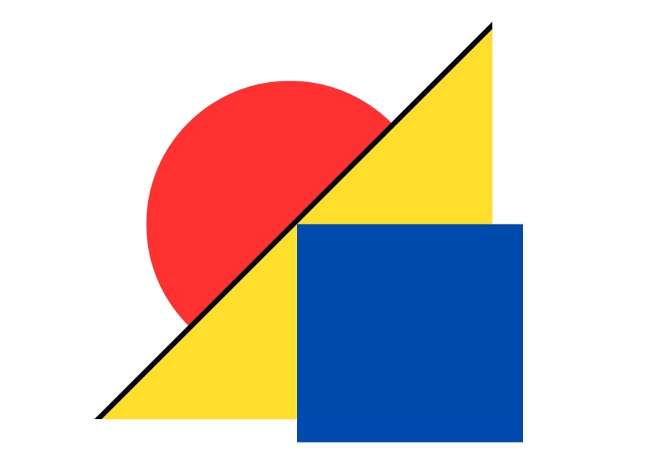 Three basic geometric shapes in primary colors red, yellow blue: Circle, triangle, square in.