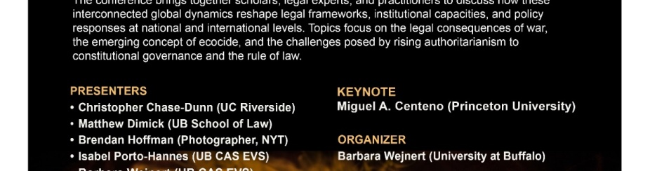 Poster for the conference, Global Systemic Risks: War, Ecocide, and Rising Authoritarianism. 