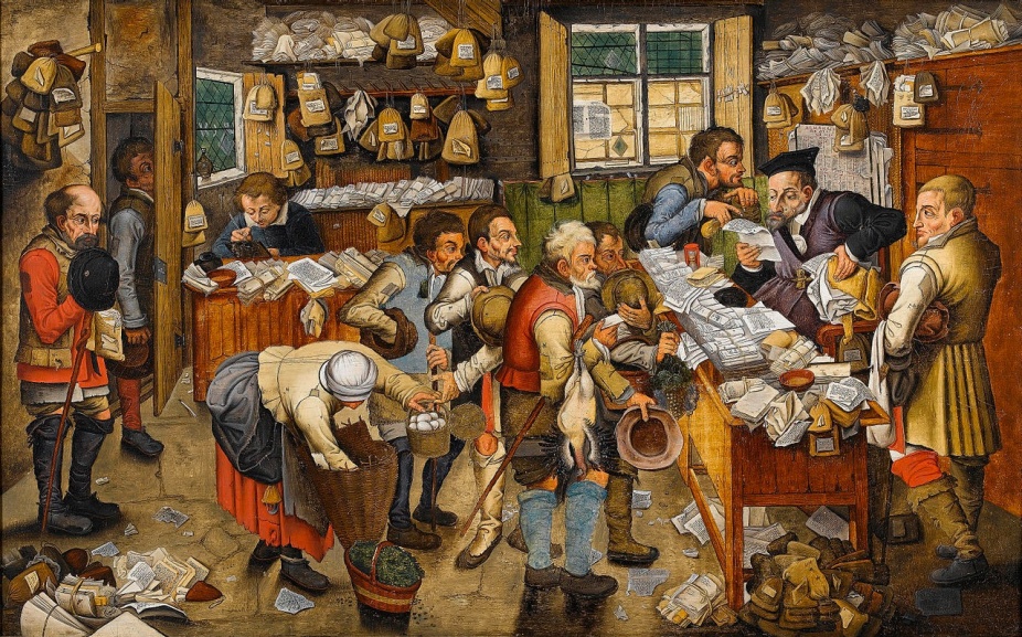 Zoom image: Painting by Pieter Brueghel, the Younger (or workshop) The Payment of the Tithes (The tax-collector), also known as Village Lawyer, 1617 (approx.) Image courtesy of Wikimedia Creative Commons. 