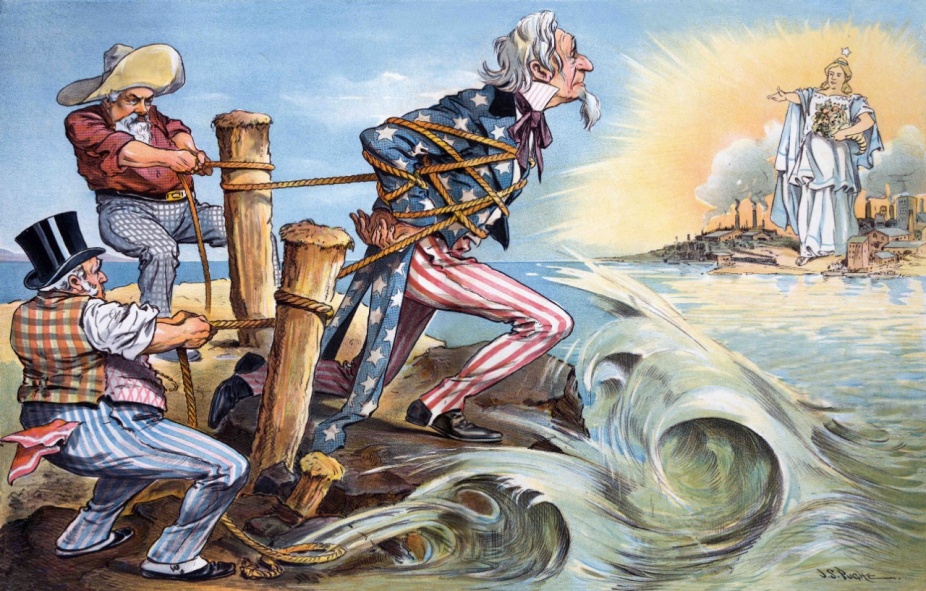 "The Tantalus of to-day" illustration by J.S. Pughe, for Puck Magazine, 1897. Image courtesy of the U.S. Library of Congress. DK Image remixed for the Baldy Center, 2018.). 
