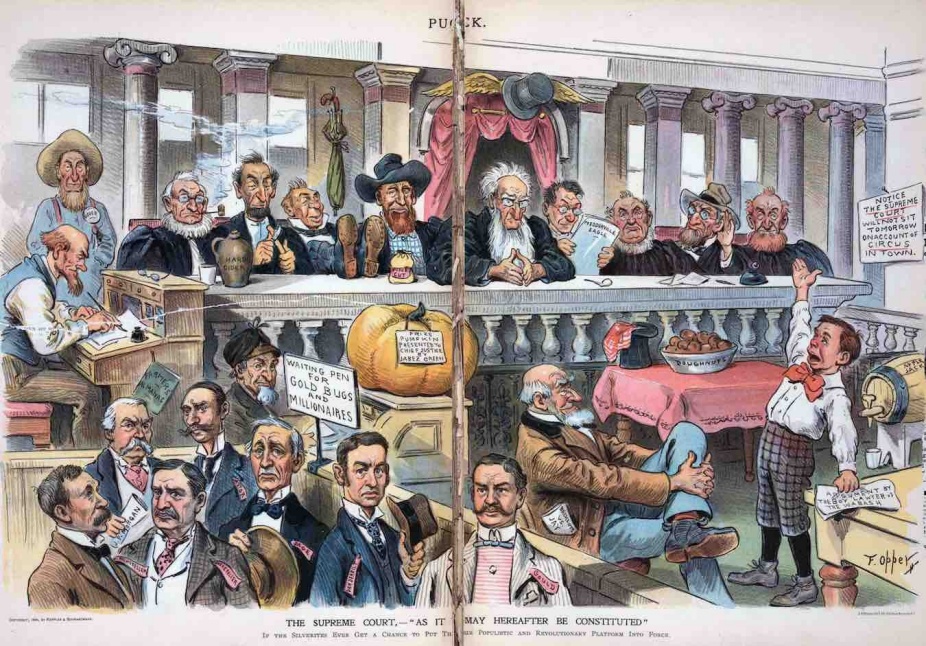 Zoom image: Editorial cartoon of 1896 courtesy of Puck Magazine, US Library of Congress. 