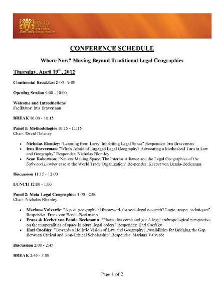 Legal Geographies Schedule. 