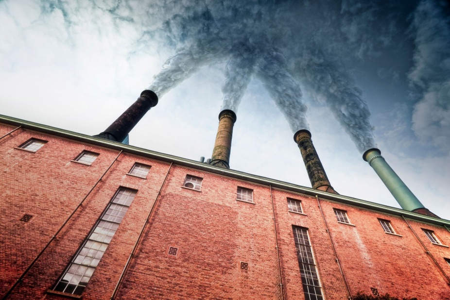 Industrial smoke stacks. 