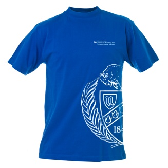 Zoom image: A tee-shirt with the crest and the School of Pharmacy and Pharmacuetical Sciences lockup