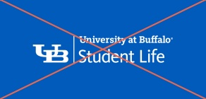 Zoom image: University at Buffalo Student Life lockup with incorrect placement of the registered symbol