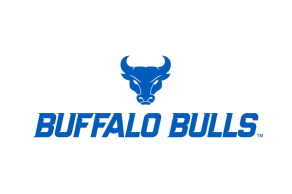 Spirit Mark on top with centered Buffalo Bulls Wordmark. 