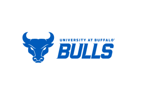 Zoom image: University at Buffalo wordmark in line with Bulls wordmark and spirit mark to left